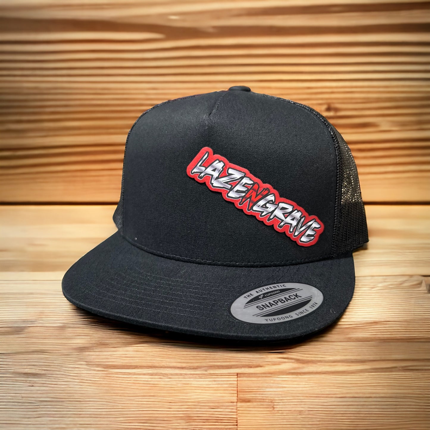 LazeNgrave Black Flat Bill Red Patch