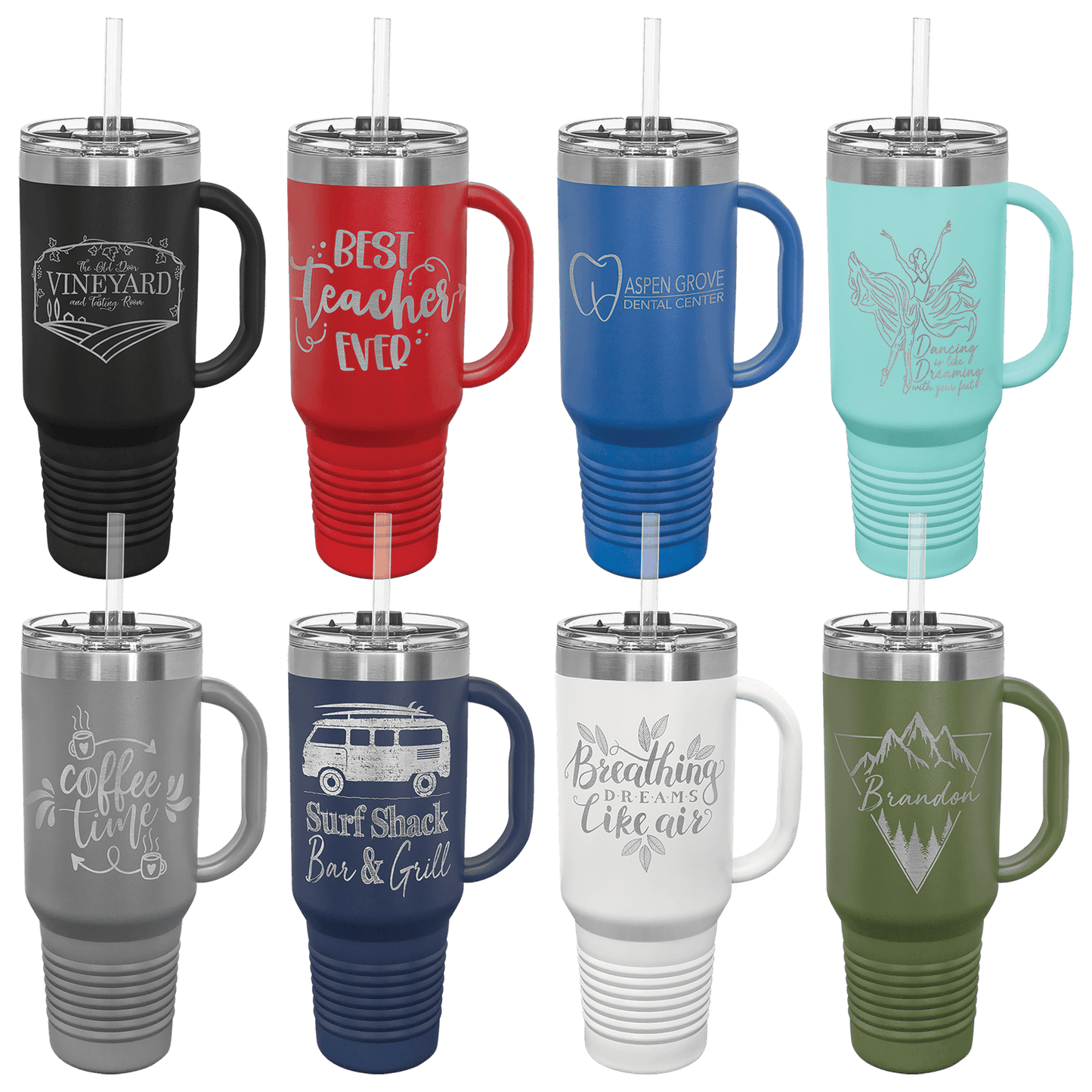 Polar Camel 40 oz. Travel Mug with Handle and Straw
