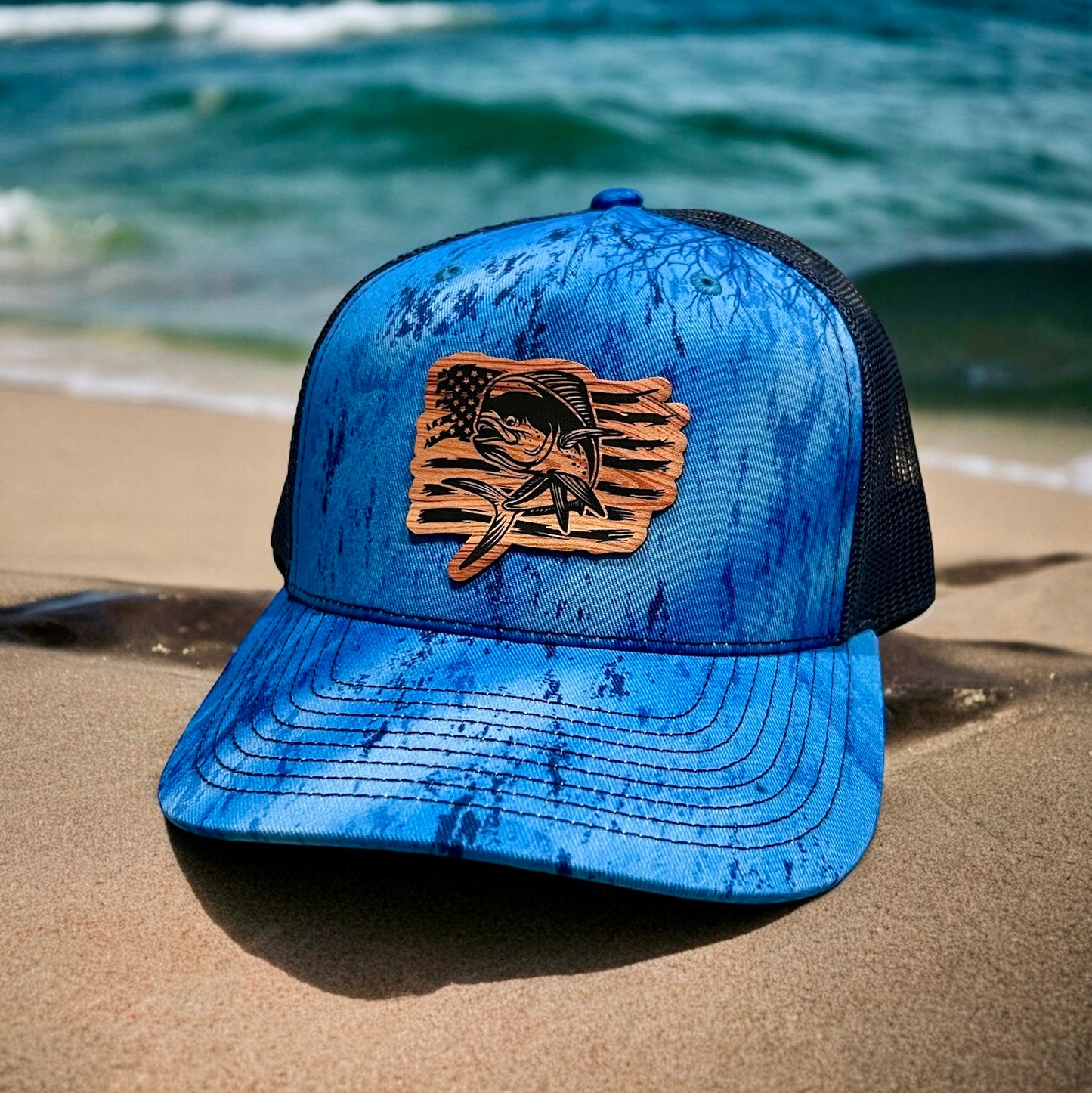 Richardson 112 Hat with Mahi American Flag Woodgrain Patch